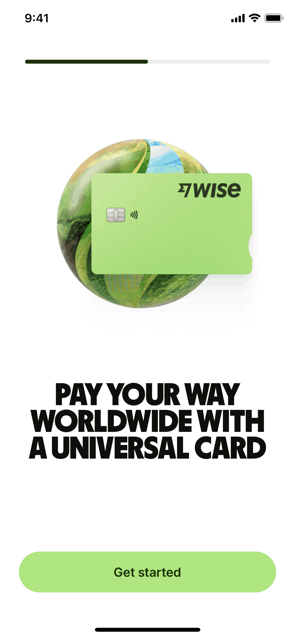 Wise onboarding screen using plain language